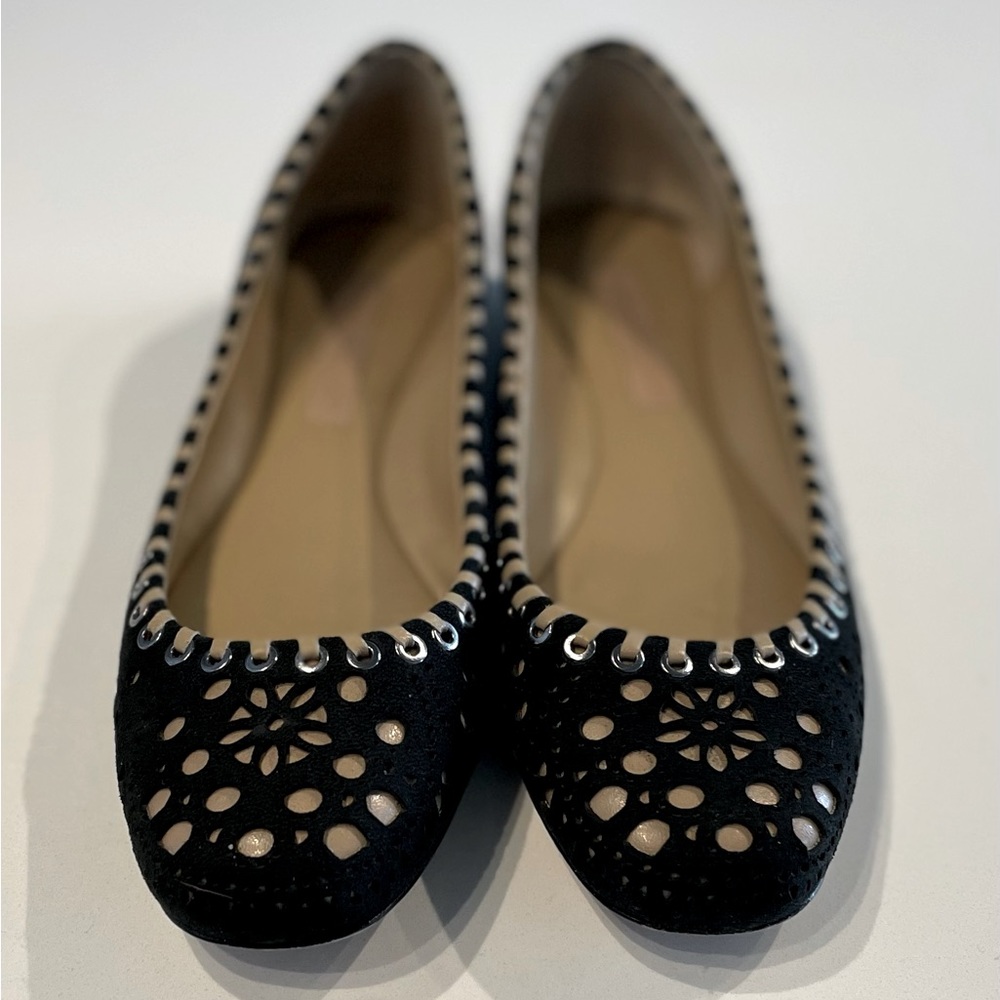 BCBG Ballerina Flat Black and Tan Suede